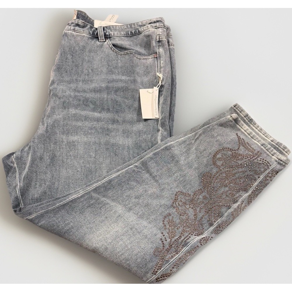 Soft Surroundings Ultimate Studded Skinny Jeans Blue 24W NWT Paisley Ankle